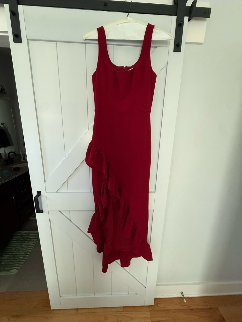 Dress the Population Red Sleeveless Maxi with Ruffle Cascade